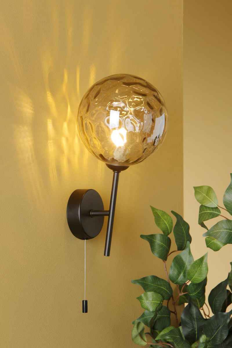 Dar Lighting Cohen 1 Light Wall Light Matt Black With Smoked Dimpled Glass • COH0722-10