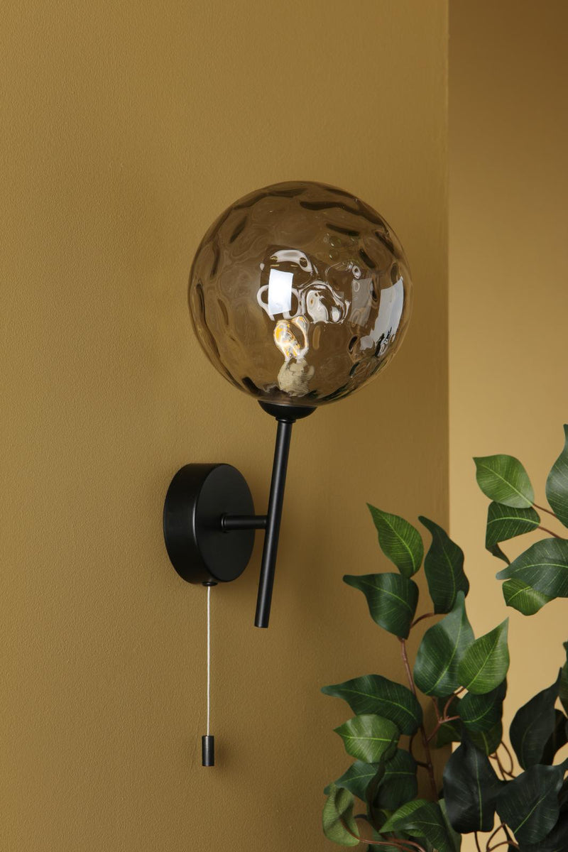 Dar Lighting Cohen 1 Light Wall Light Matt Black With Smoked Dimpled Glass • COH0722-10