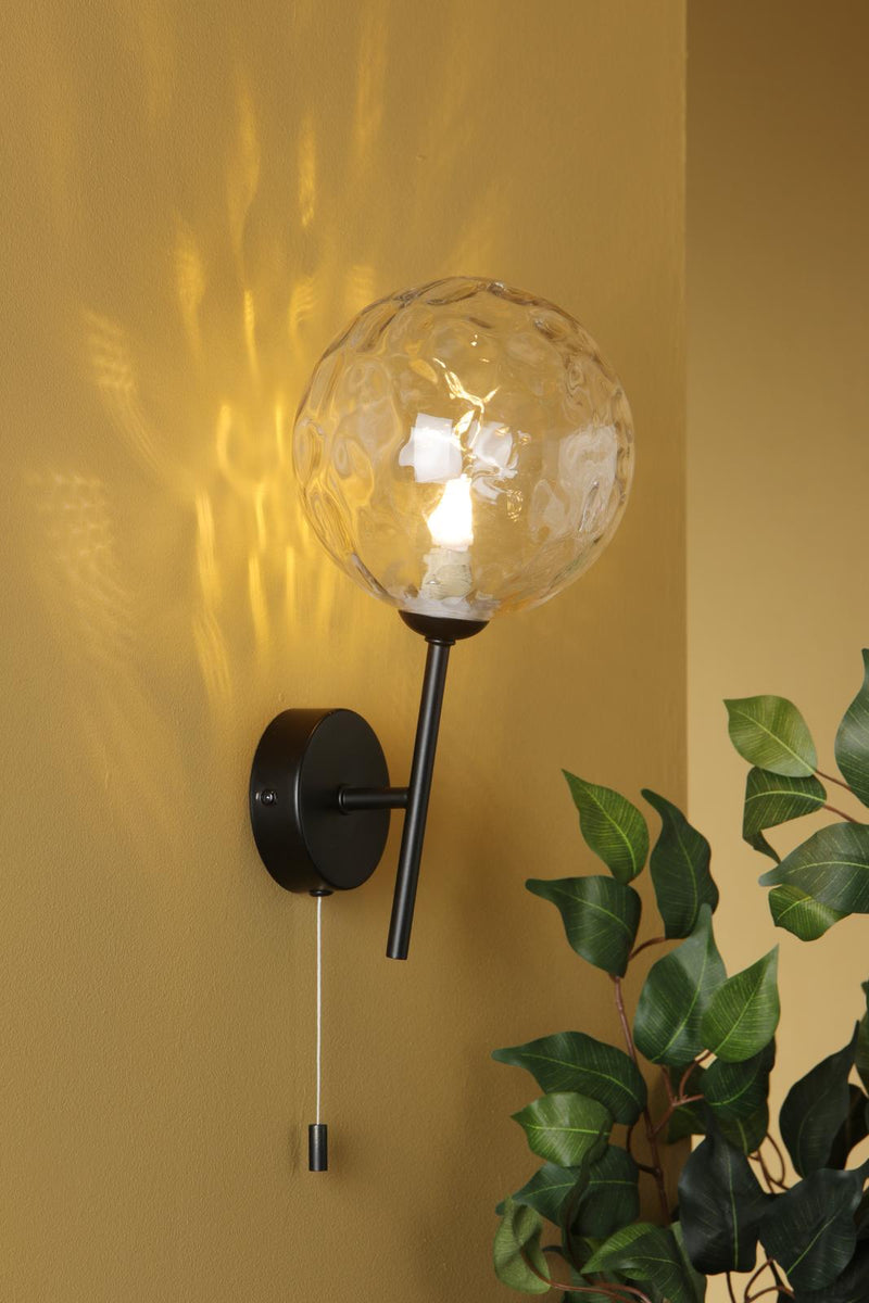 Dar Lighting Cohen 1 Light Wall Light Matt Black With Clear Dimpled Glass • COH0722-12