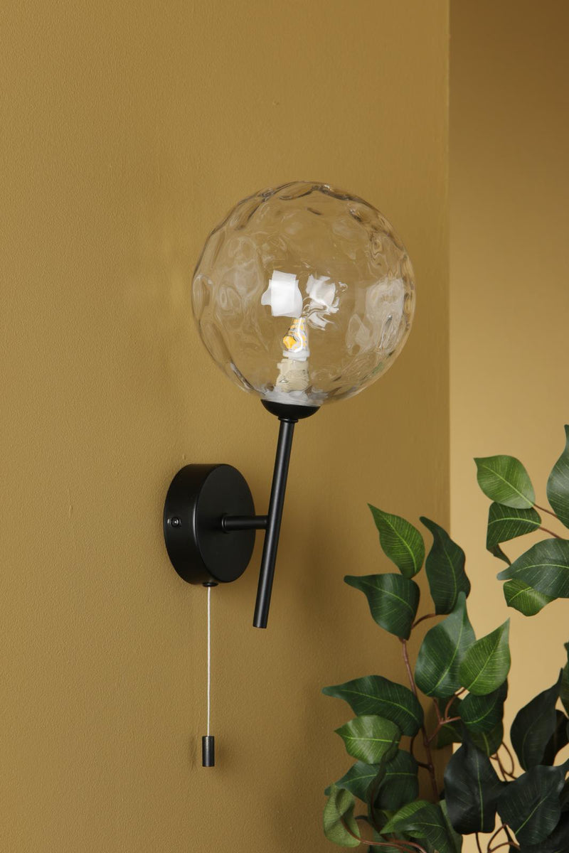 Dar Lighting Cohen 1 Light Wall Light Matt Black With Clear Dimpled Glass • COH0722-12