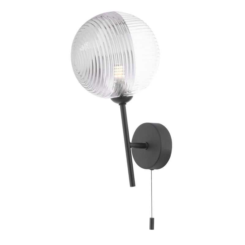 Dar Lighting Cohen 1 Light Wall Light Matt Black With Smoked/Clear Ribbed Glass • COH0722-19
