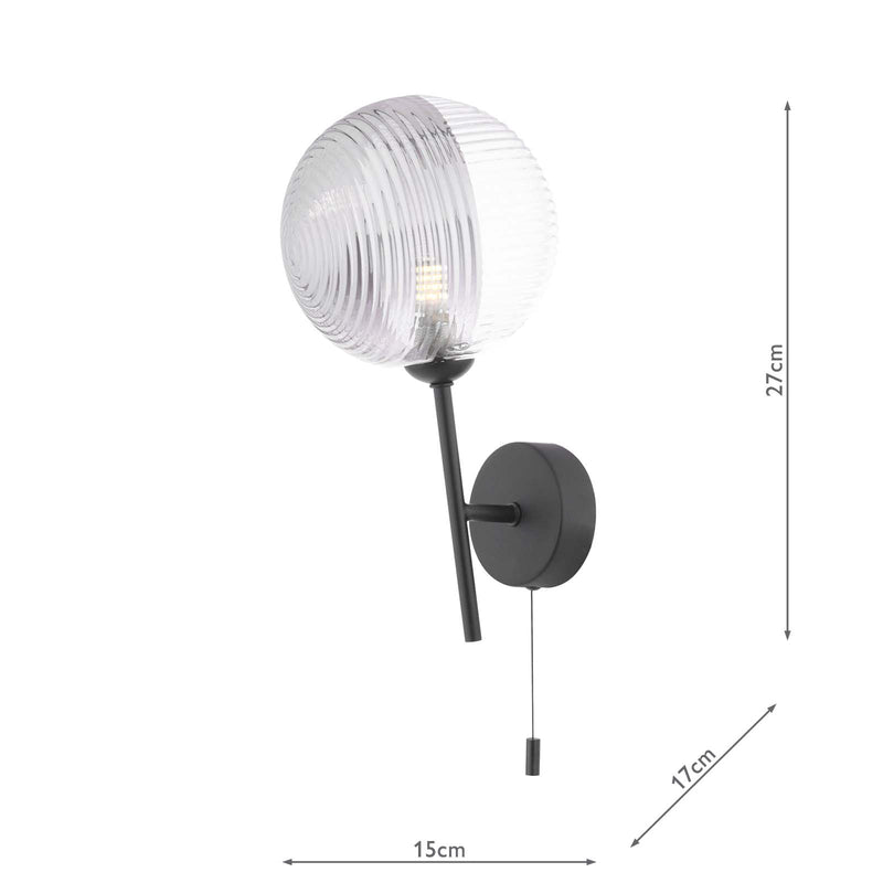 Dar Lighting Cohen 1 Light Wall Light Matt Black With Smoked/Clear Ribbed Glass • COH0722-19