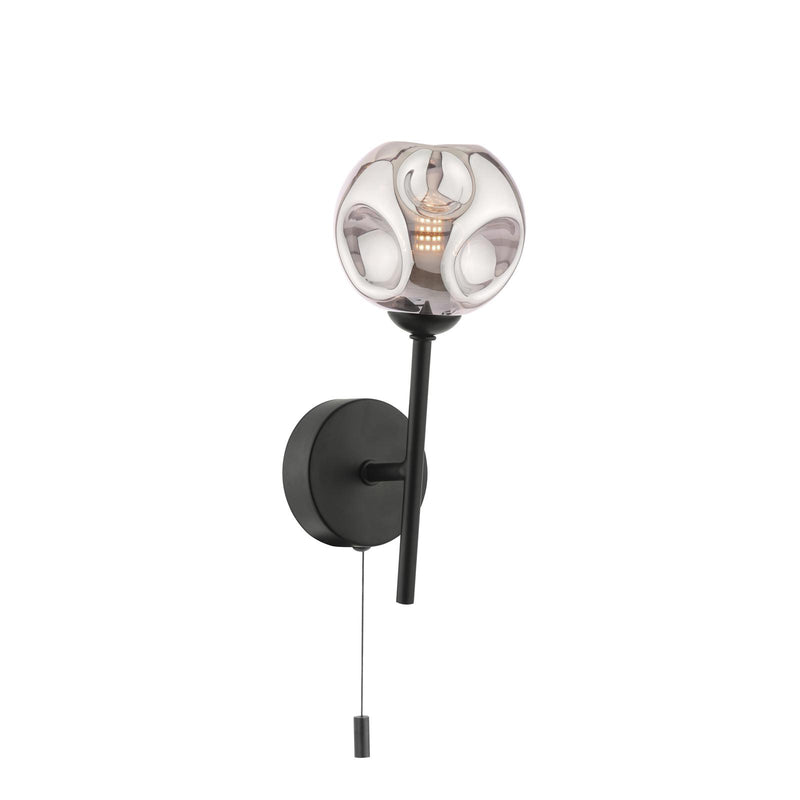 Dar Lighting Cohen 1 Light Wall Light Matt Black With Closed Organic Smoked Glass • COH0722-28