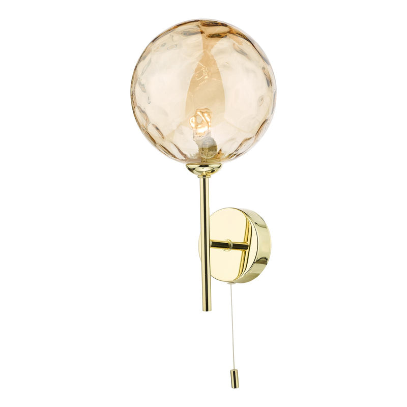 Dar Lighting Cohen Wall Light Polished Gold With Amber Dimpled Glass • COH0735-11