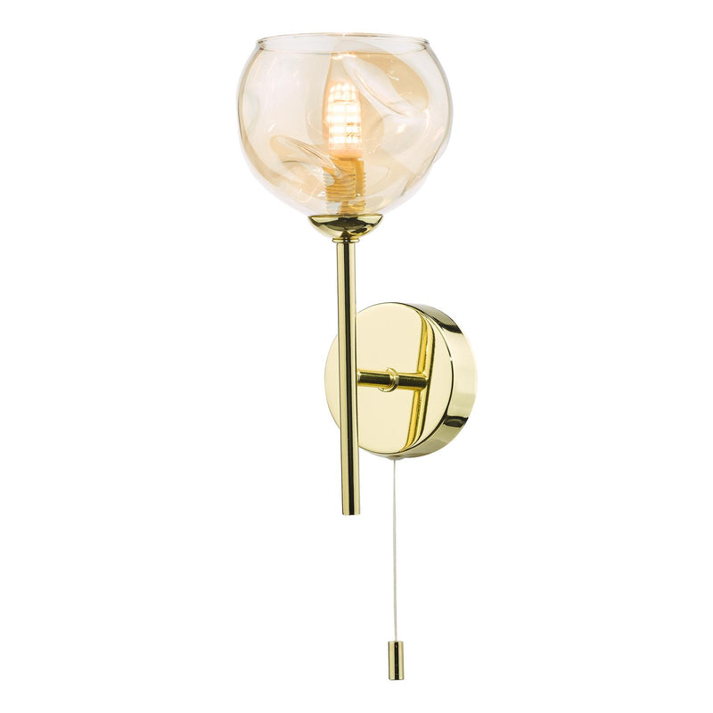 Dar Lighting Cohen Wall Light Polished Gold With Organic Amber Glass • COH0735-16