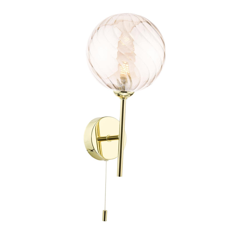 Dar Lighting Cohen Wall Light Polished Gold With Twisted Amber Glass • COH0735-26