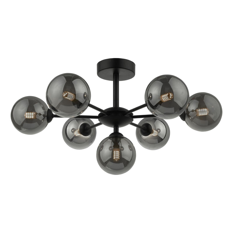 Dar Lighting Cohen 7 Light Pendant Matt Black With Smoked Glass • COH3422-01