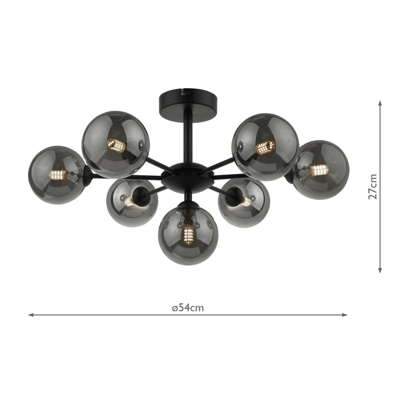 Dar Lighting Cohen 7 Light Pendant Matt Black With Smoked Glass • COH3422-01