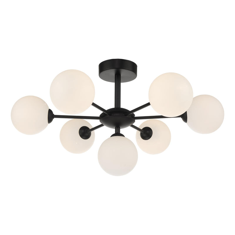 Dar Lighting Cohen 7 Light Pendant Matt Black With Opal Glass • COH3422-02