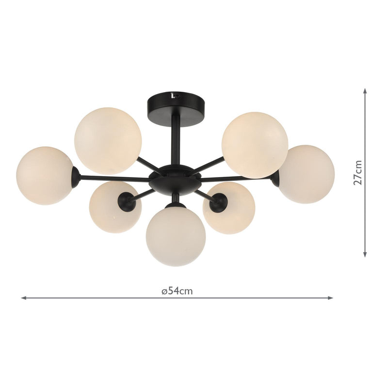 Dar Lighting Cohen 7 Light Pendant Matt Black With Opal Glass • COH3422-02