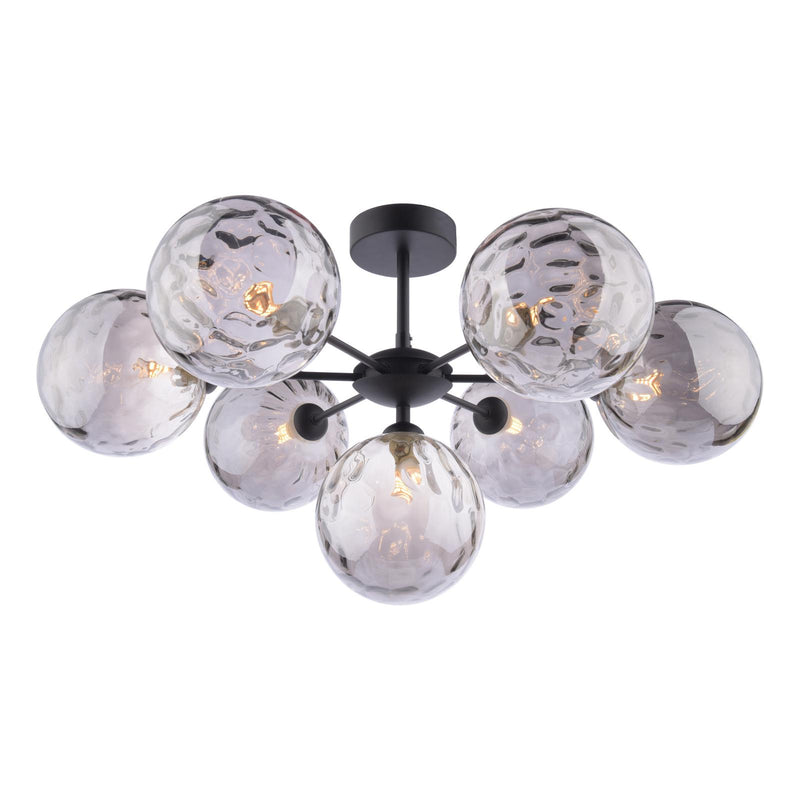 Dar Lighting Cohen 7 Light Pendant Matt Black With Smoked Dimpled Glass • COH3422-10
