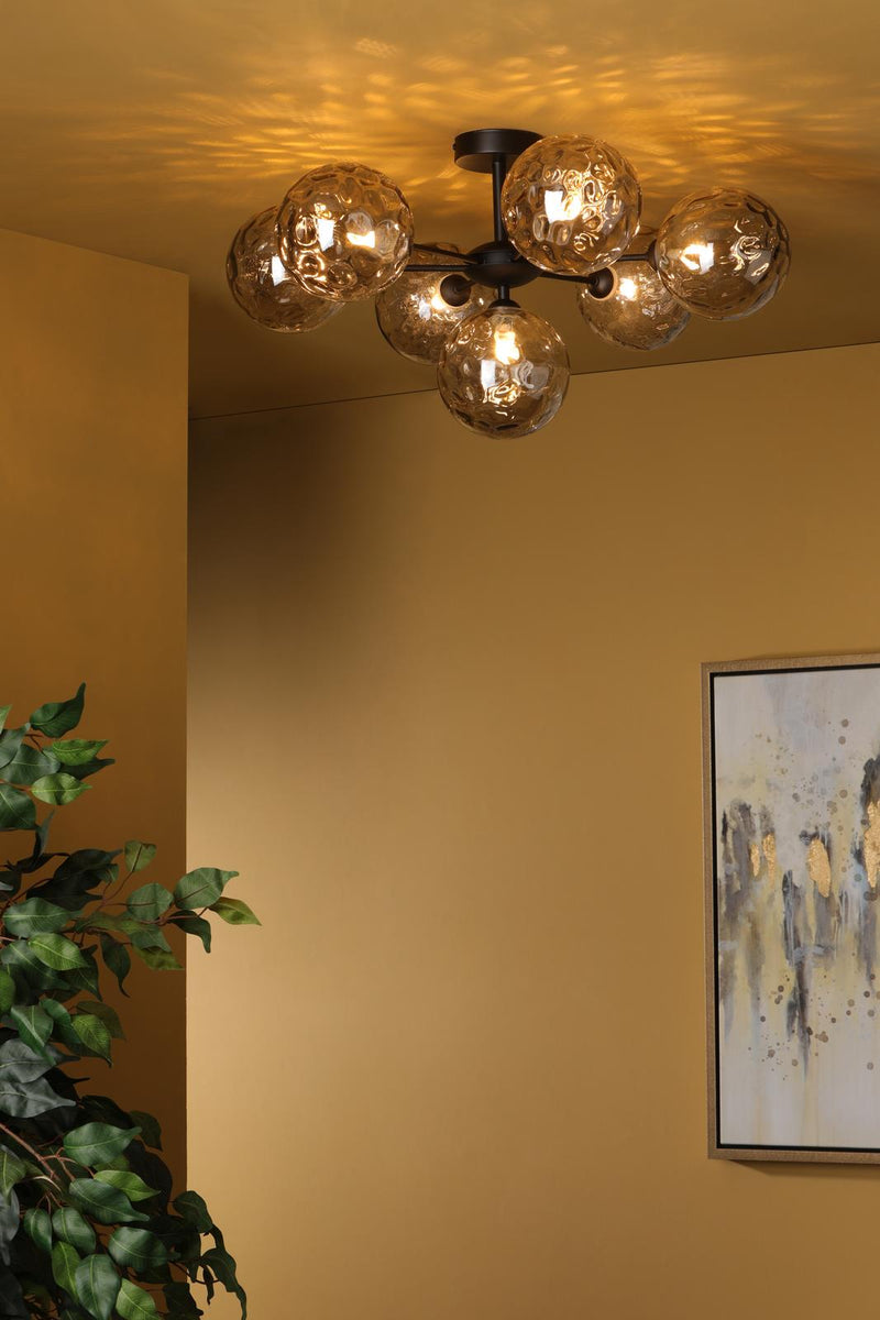 Dar Lighting Cohen 7 Light Pendant Matt Black With Smoked Dimpled Glass • COH3422-10