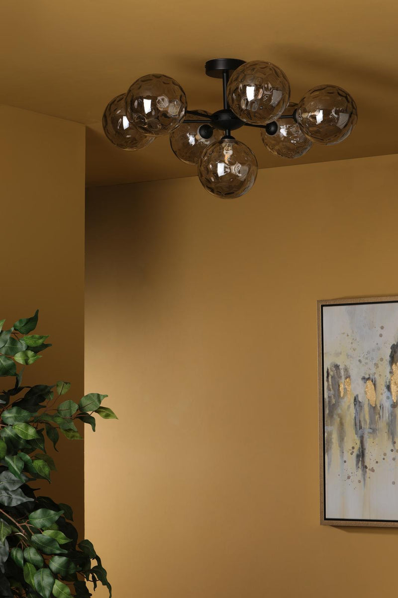 Dar Lighting Cohen 7 Light Pendant Matt Black With Smoked Dimpled Glass • COH3422-10
