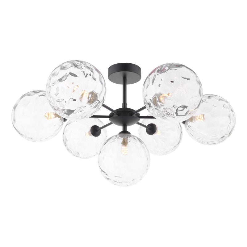Dar Lighting Cohen 7 Light Pendant Matt Black With Clear Dimpled Glass • COH3422-12