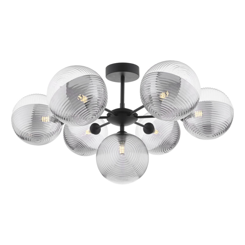 Dar Lighting Cohen 7 Light Pendant Matt Black With Smoked/Clear Ribbed Glass • COH3422-19