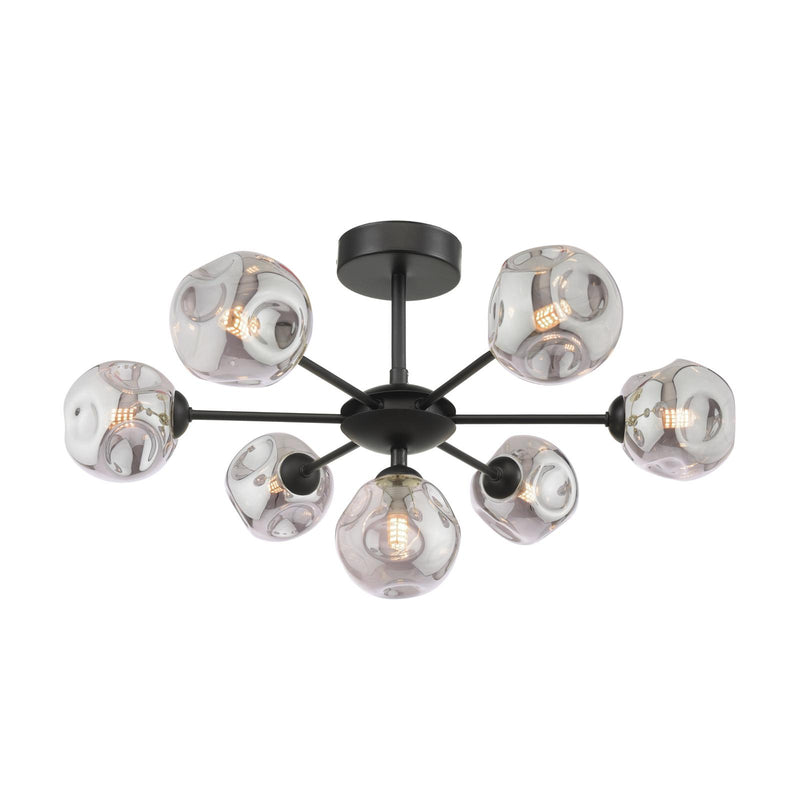 Dar Lighting Cohen 7 Light Pendant Matt Black With Closed Organic Smoked Glass • COH3422-28