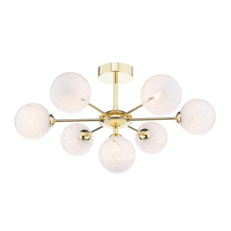 Dar Lighting Cohen 7 Light Semi Flush Polished Gold With White Confetti Glass • COH3435-17