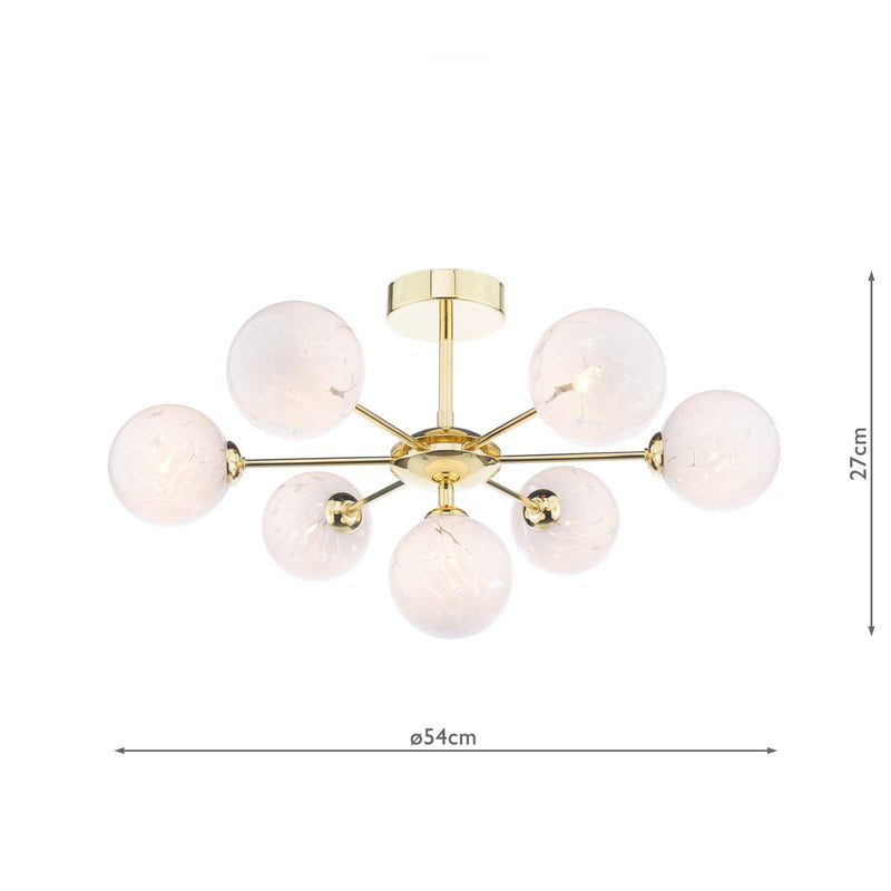 Dar Lighting Cohen 7 Light Semi Flush Polished Gold With White Confetti Glass • COH3435-17