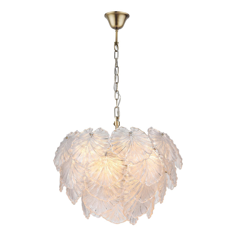 Dar Lighting Courtney 10 Light Pendant Textured Glass and Antique Brass • COU2375