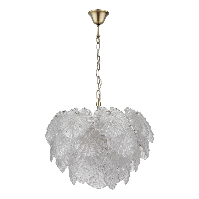 Dar Lighting Courtney 10 Light Pendant Textured Glass and Antique Brass • COU2375