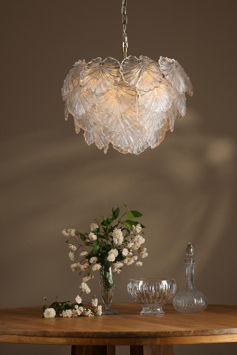 Dar Lighting Courtney 10 Light Pendant Textured Glass and Antique Brass • COU2375