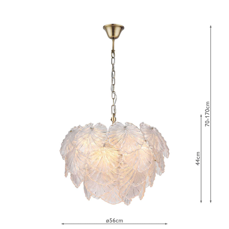 Dar Lighting Courtney 10 Light Pendant Textured Glass and Antique Brass • COU2375