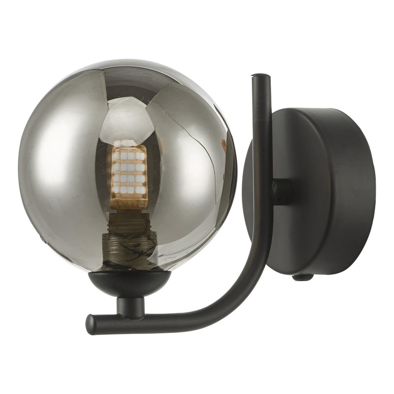 Dar Lighting Cradle 1 Light Wall Light Matt Black With Smoked Glass • CRA0722-01