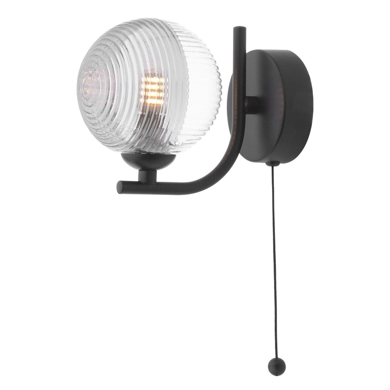 Dar Lighting Cradle 1 Light Wall Light Matt Black With Smoked/Clear Ribbed Glass • CRA0722-18