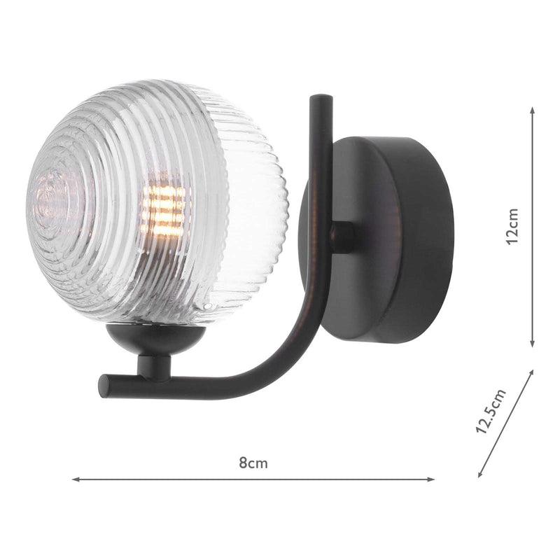 Dar Lighting Cradle 1 Light Wall Light Matt Black With Smoked/Clear Ribbed Glass • CRA0722-18