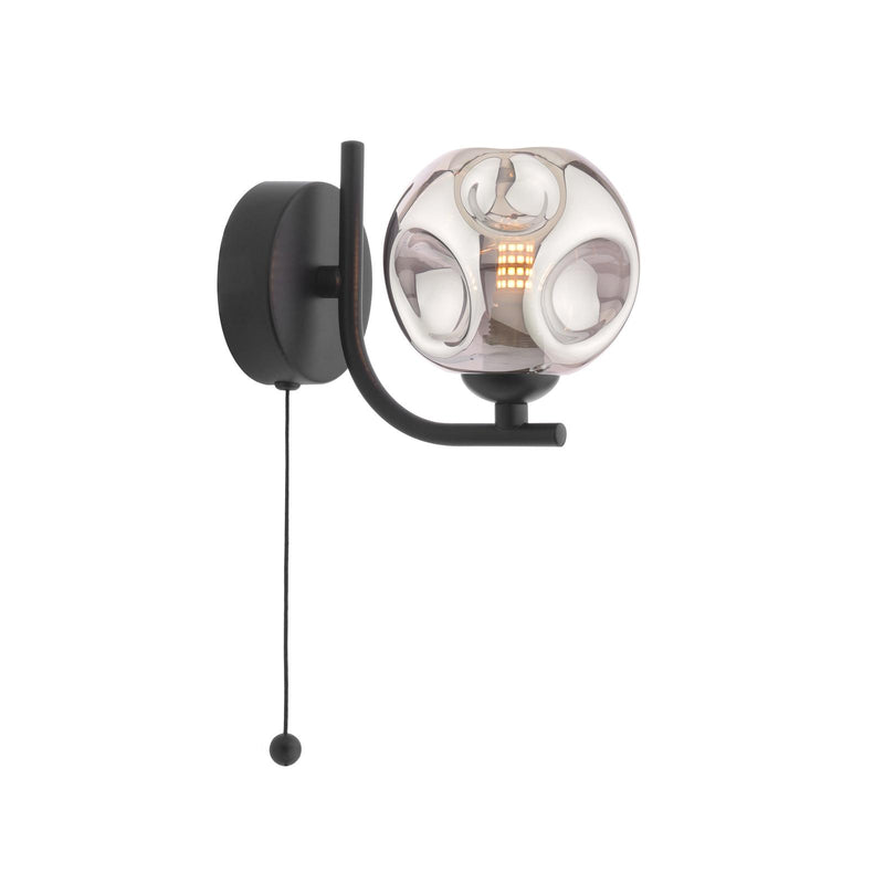 Dar Lighting Cradle 1 Light Wall Light Matt Black With Closed Organic Smoked Glass • CRA0722-28