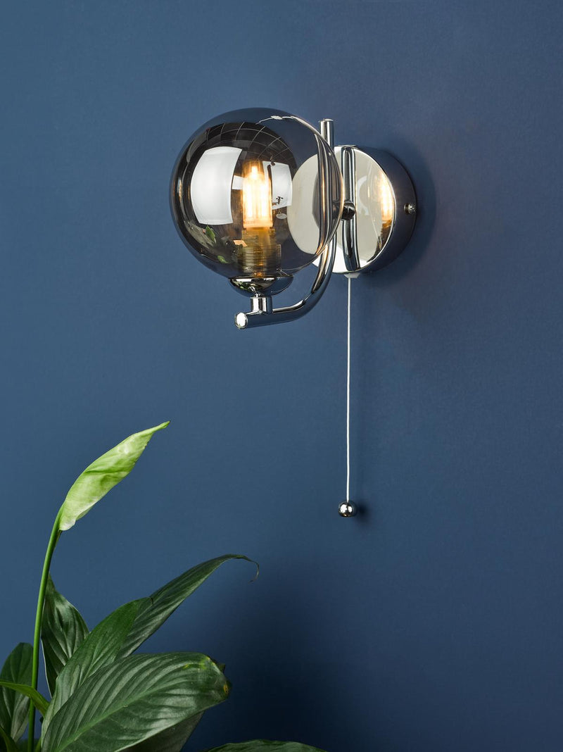 Dar Lighting Cradle 1 Light Wall Light Polished Chrome With Smoked Glass • CRA0750-01