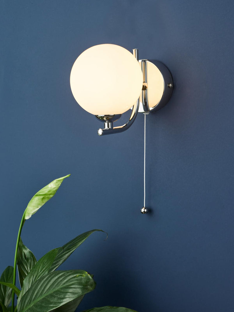 Dar Lighting Cradle 1 Light Wall Light Polished Chrome With Opal Glass • CRA0750-02