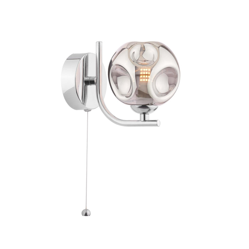 Dar Lighting Cradle 1 Light Wall Light Polished Chrome With Closed Organic Smoked Glass • CRA0750-28