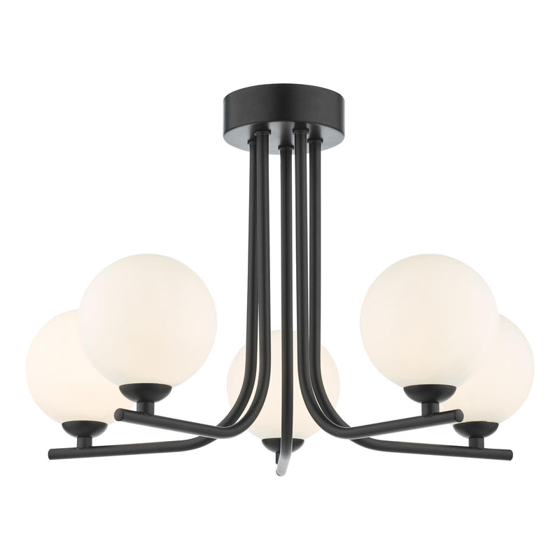 Dar Lighting Cradle 5 Light Semi Flush Matt Black With Opal Glass • CRA5422-02
