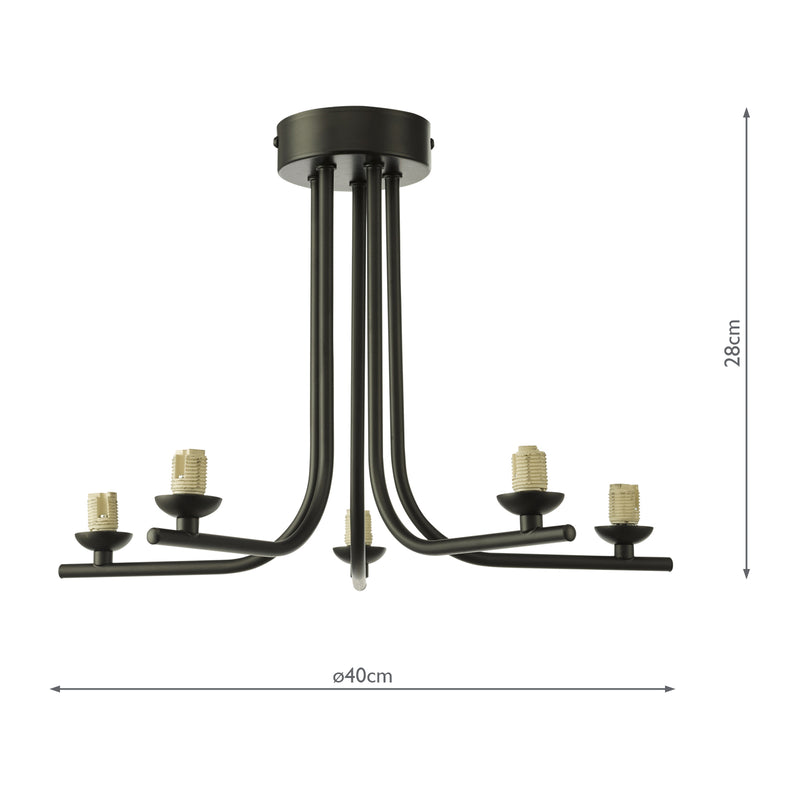 Dar Lighting Cradle 5 Light Semi Flush Matt Black Frame Only • CRA5422-F