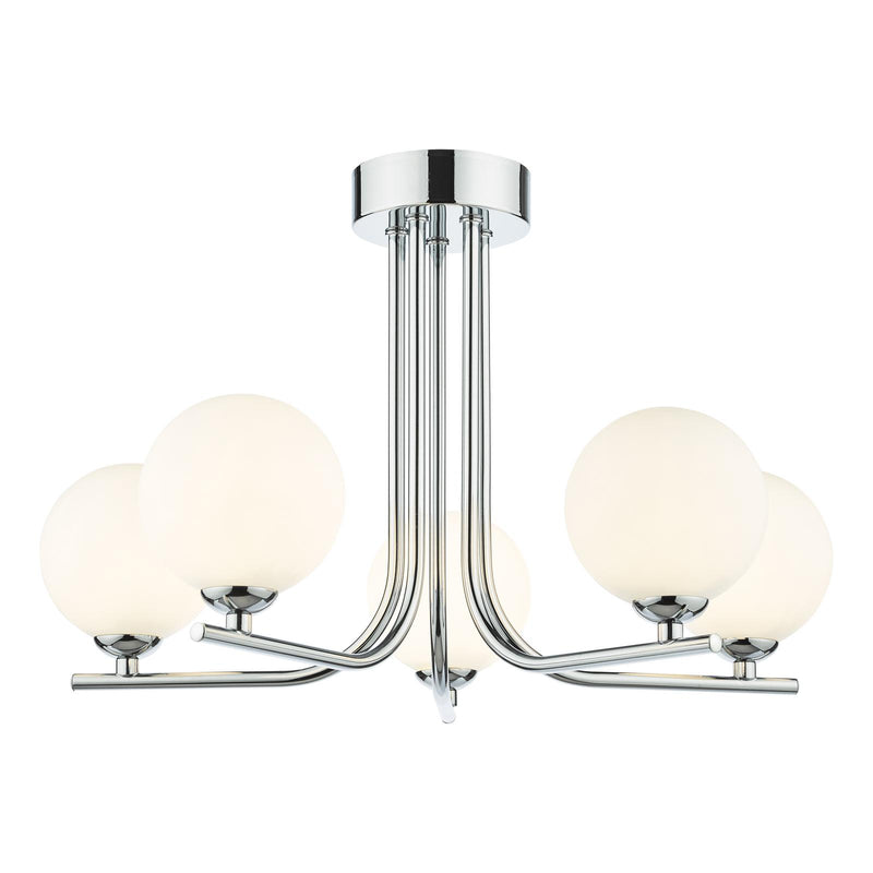 Dar Lighting Cradle 5 Light Semi Flush Polished Chrome With Opal Glass • CRA5450-02