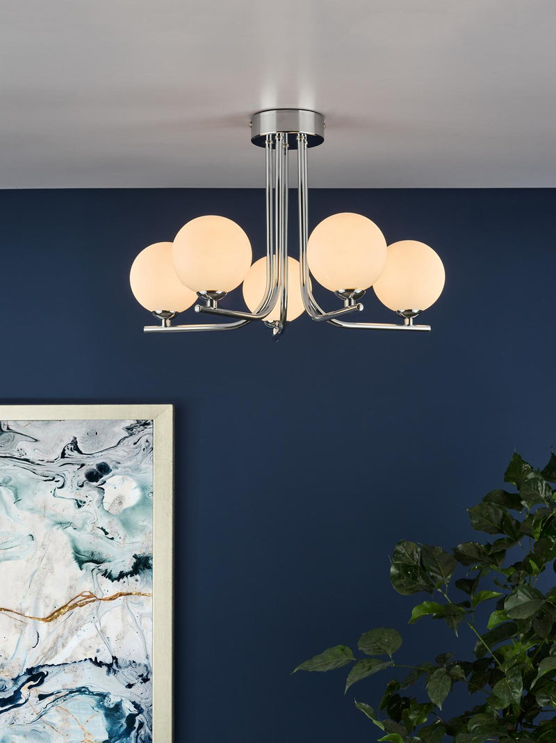 Dar Lighting Cradle 5 Light Semi Flush Polished Chrome With Opal Glass • CRA5450-02