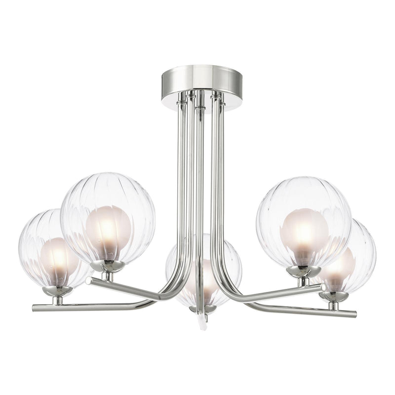 Dar Lighting Cradle 5 Light Semi Flush Polished Chrome With Clear/Opal Glass • CRA5450-20
