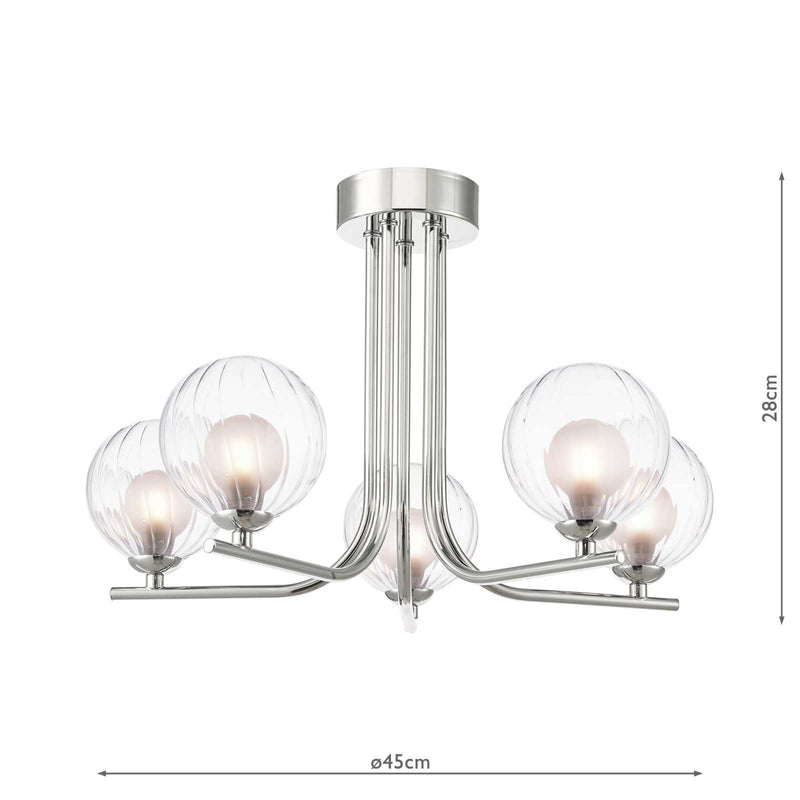 Dar Lighting Cradle 5 Light Semi Flush Polished Chrome With Clear/Opal Glass • CRA5450-20