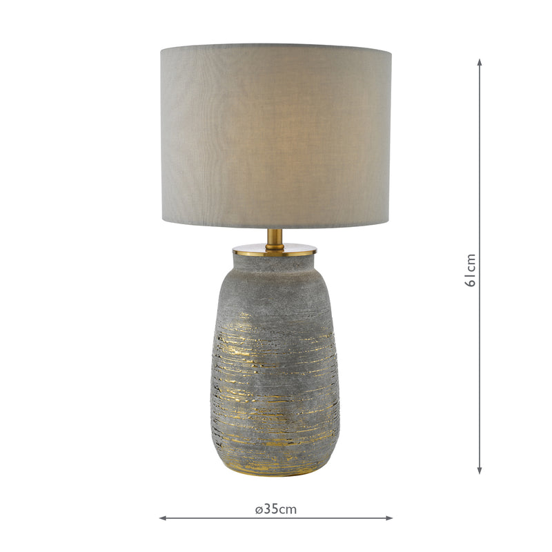 Dar Lighting Creon Ceramic Table Lamp Grey and Antique Brassss With Shade • CRE4239-PYR1439