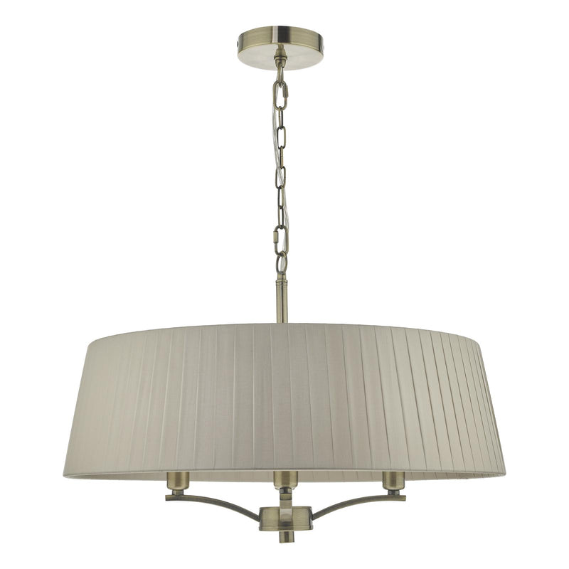Dar Lighting Cristin 4 Light Pendant Antique Brass With Taupe Shade • CRI0429