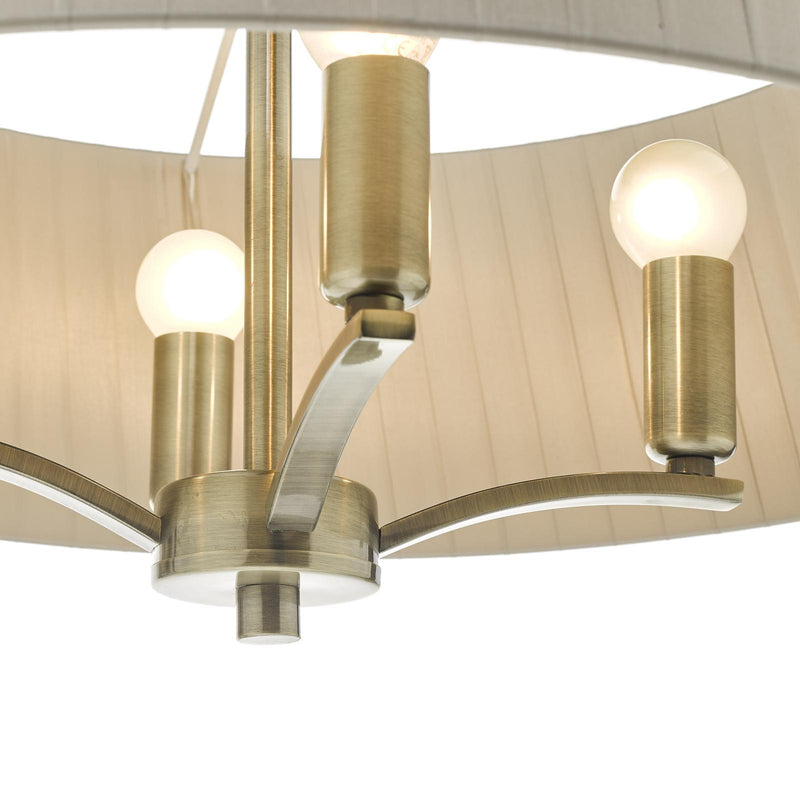 Dar Lighting Cristin 4 Light Pendant Antique Brass With Taupe Shade • CRI0429