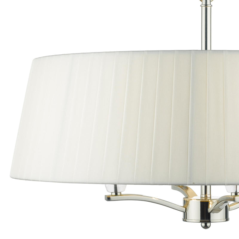 Dar Lighting Cristin 4 Light Pendant Polished Nickel With Ivory Shade • CRI042