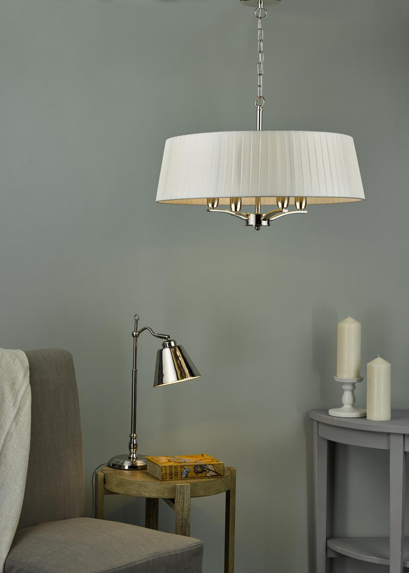 Dar Lighting Cristin 4 Light Pendant Polished Nickel With Ivory Shade • CRI042