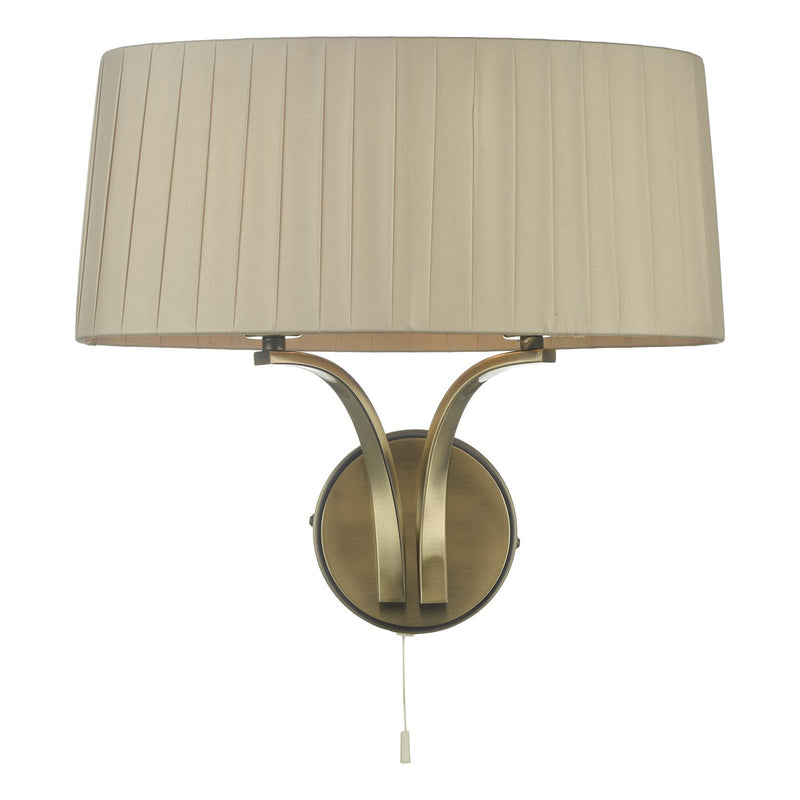 Dar Lighting Cristin 2 Light Wall Light Antique Brass With Taupe Shade • CRI0929