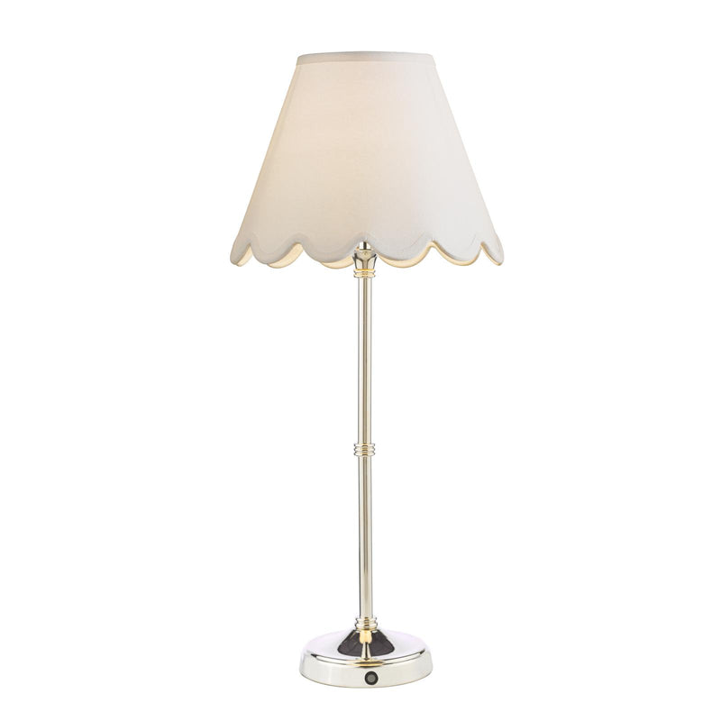 Dar Lighting Dahl Rechargeable Table Lamp Polished Nickel With Shade LED • DAH4238-NER102