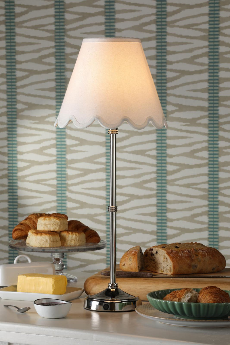 Dar Lighting Dahl Rechargeable Table Lamp Polished Nickel With Shade LED • DAH4238-NER102