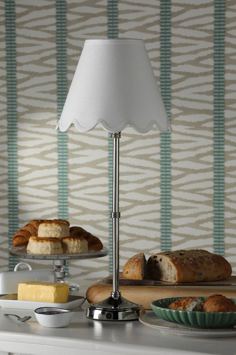 Dar Lighting Dahl Rechargeable Table Lamp Polished Nickel With Shade LED • DAH4238-NER102