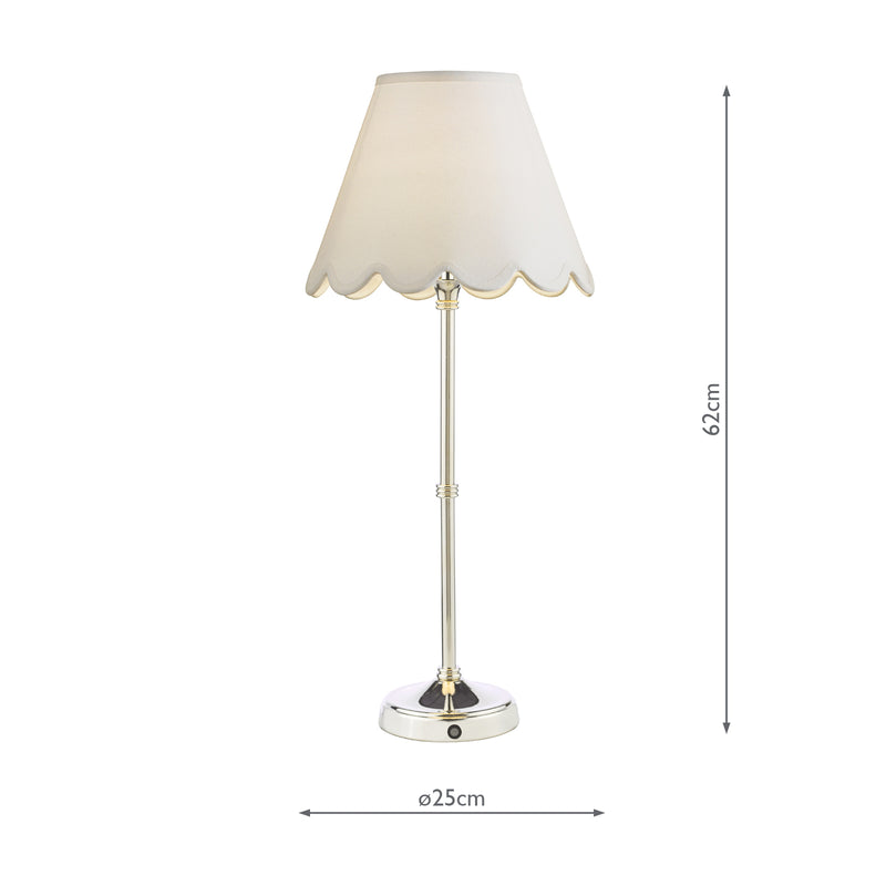 Dar Lighting Dahl Rechargeable Table Lamp Polished Nickel With Shade LED • DAH4238-NER102