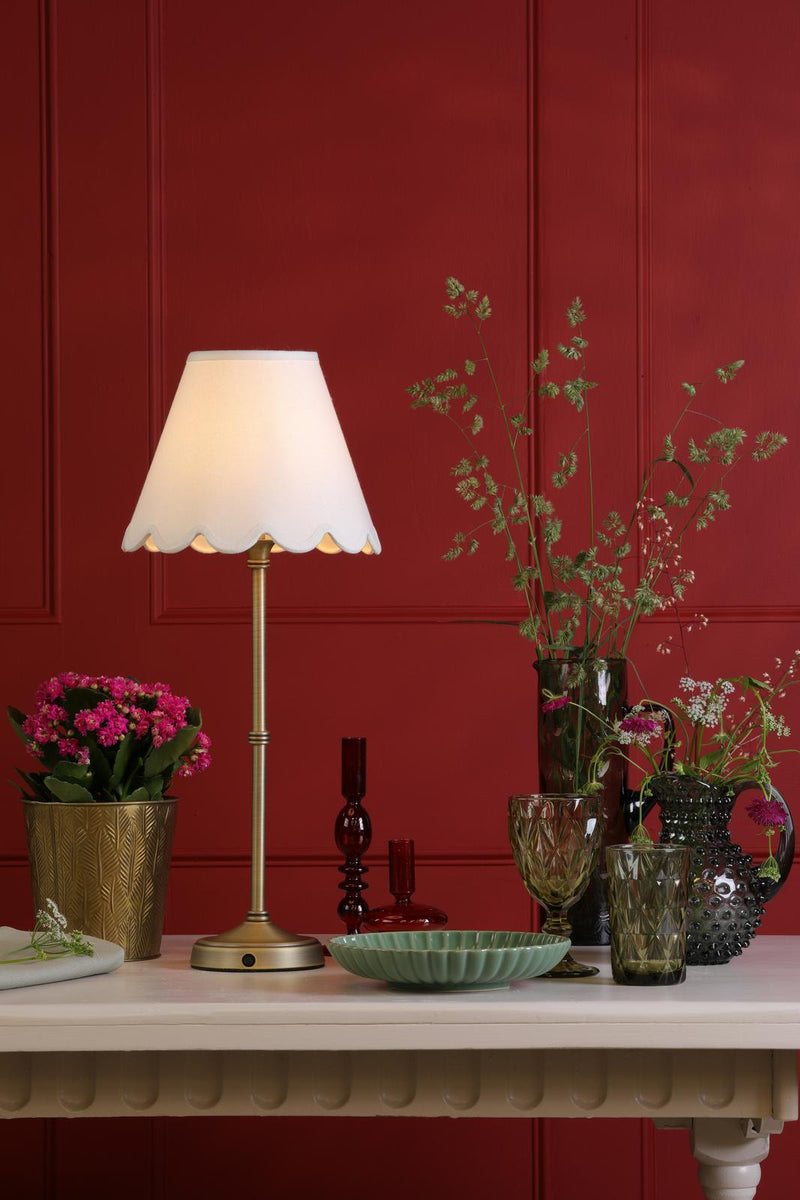 Dar Lighting Dahl Rechargeable Table Lamp Matt Antique Brass With Shade LED • DAH4275-NER102